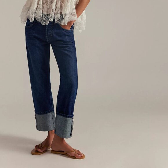 #15 NWT Free People Slim Shade Selvedge Jeans in Deep Indigo - Picture 1 of 10